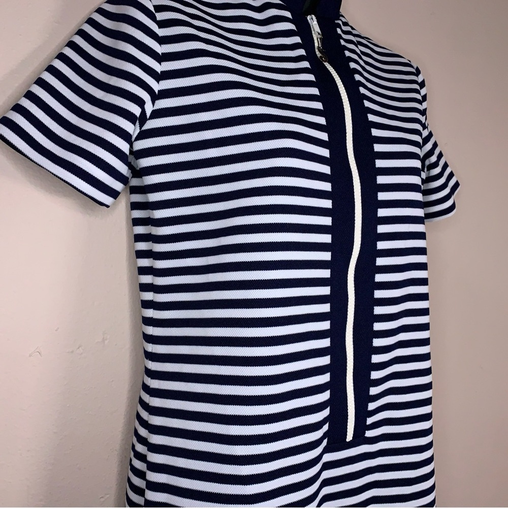 Vintage Serbin Size 6 Navy Blue And White Striped Dress Short Sleeve Sporty - Picture 7 of 16